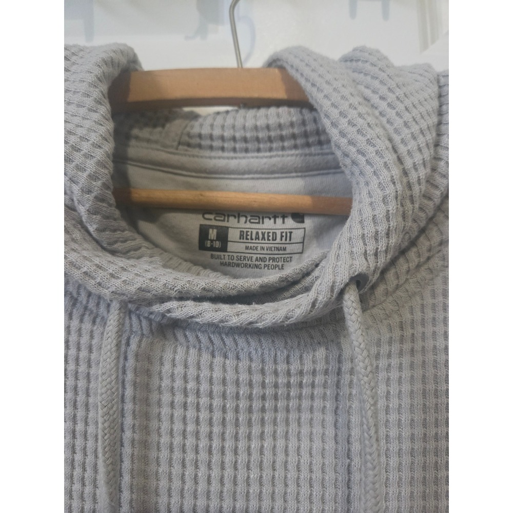 Carhartt Women's Relaxed Fit Waffle Knit Hoodie Taupe Thermal Pullover Size M - Picture 4 of 6